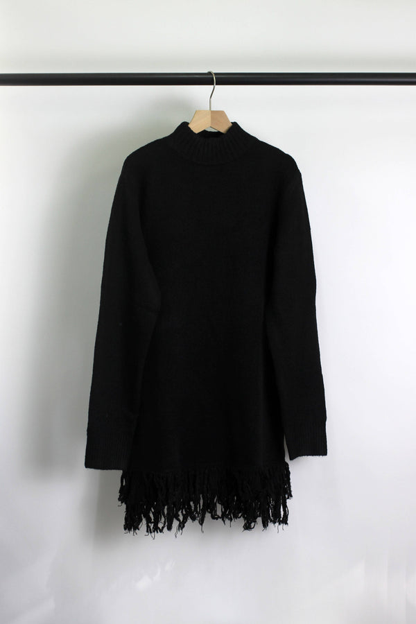 KNIT SWEATER DRESS WITH FRINGED HEM