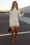 KNIT SWEATER DRESS WITH FRINGED HEM