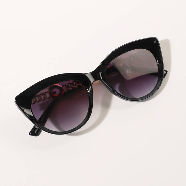 GOLD CHAIN SIDE CAT EYE SUNGLASSES