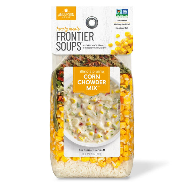 chowder from frontier soups in clear pouch showing dried ingredients inside