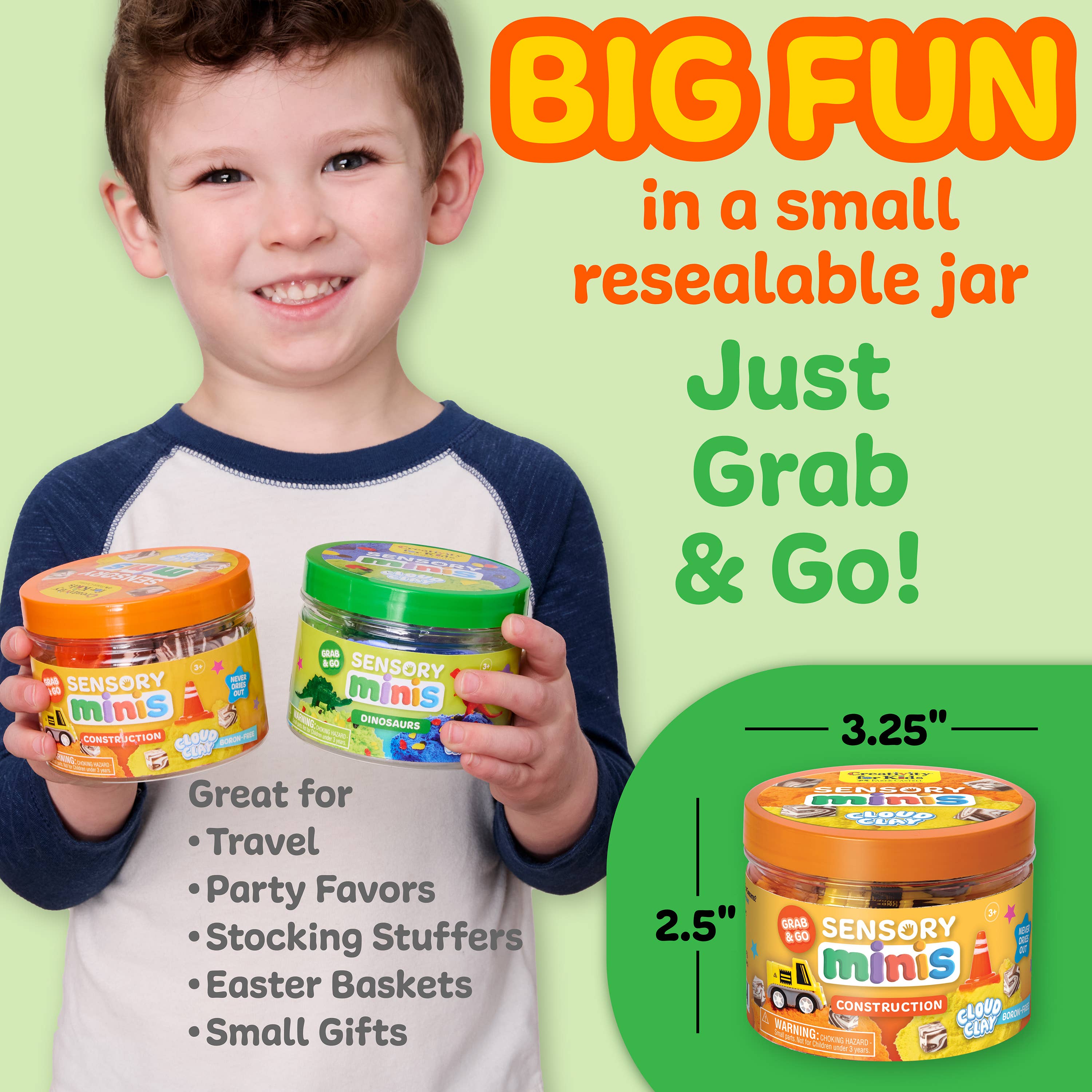 CONSTRUCTION SENSORY MINI PLAY KID JAR WITH CLOUD CLAY