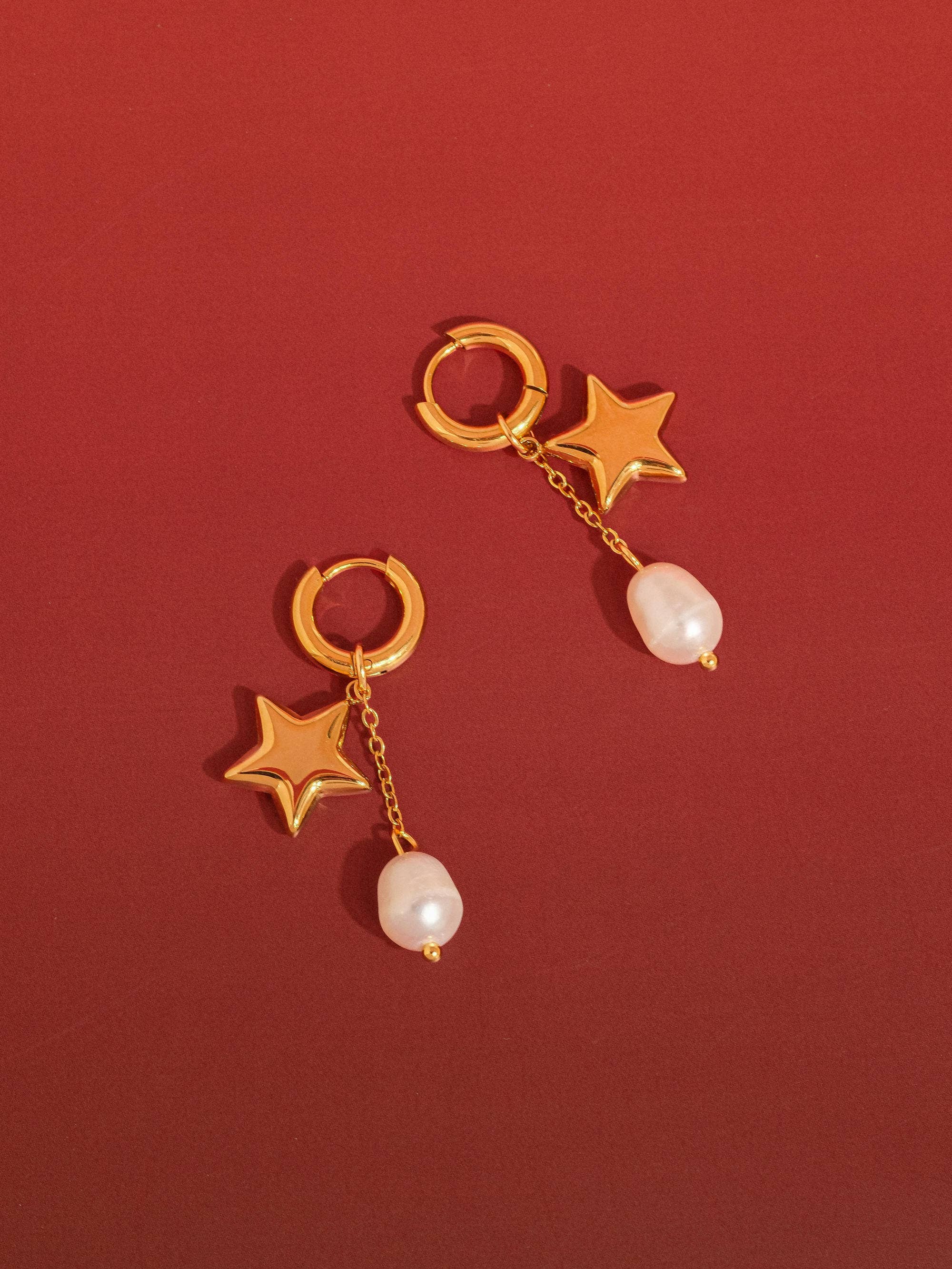 LAURÉA 18K GOLD NON-TARNISH STAR PEARL DROP EARRINGS