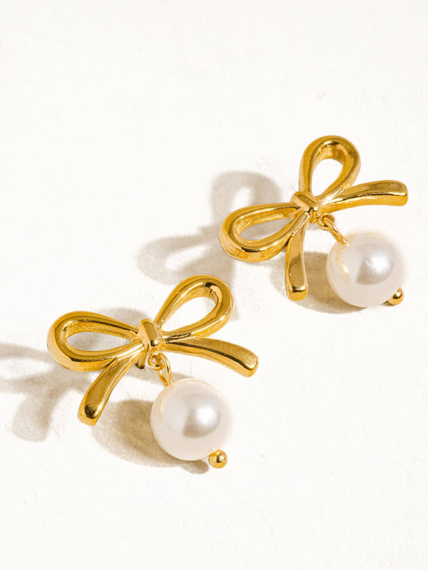 ALEAH 18K GOLD NON-TARNISH BOW PEARL EARRING