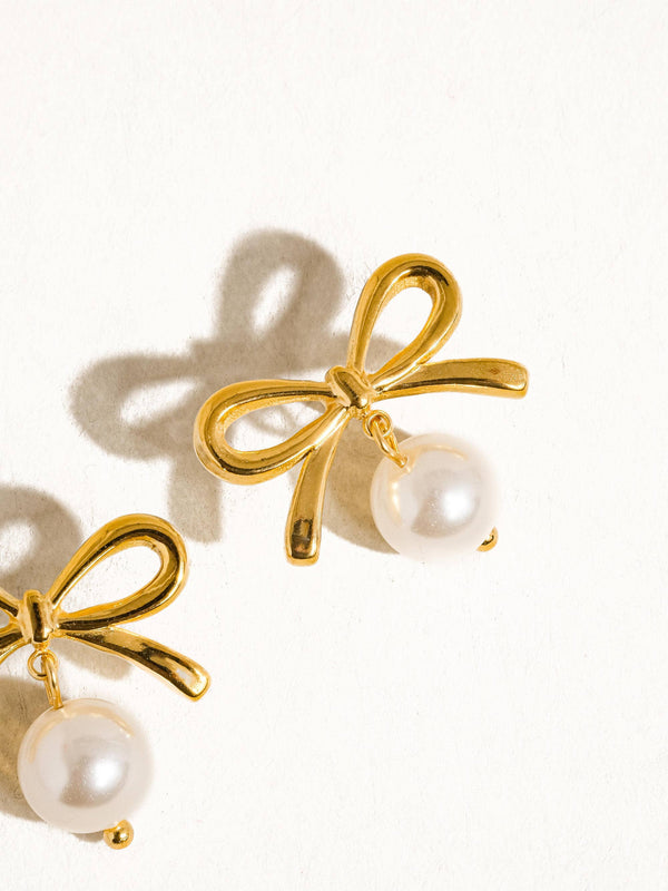 ALEAH 18K GOLD NON-TARNISH BOW PEARL EARRING