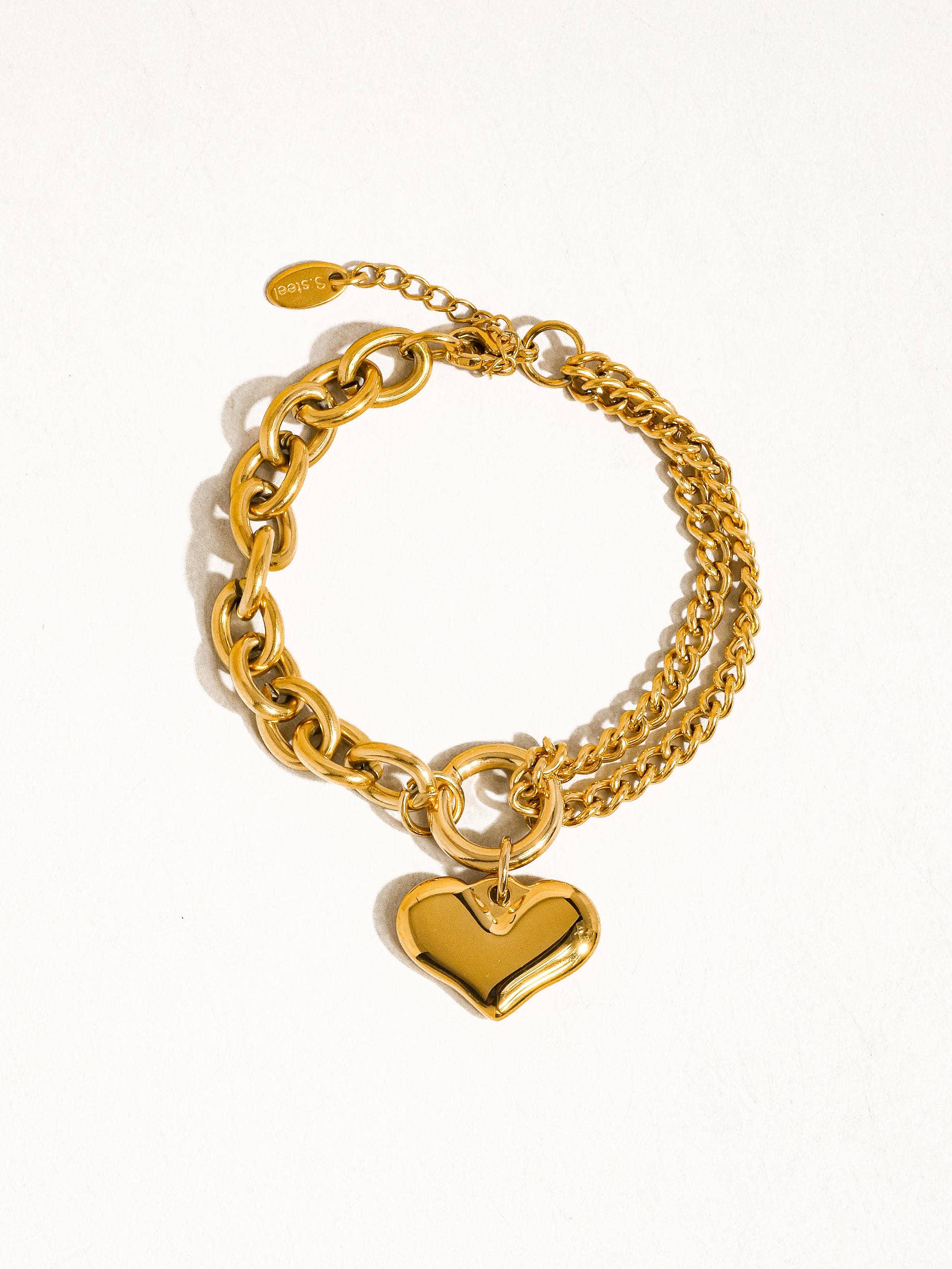 ALLURE 18K GOLD NON-TARNISH HEART CHAIN BRACELET