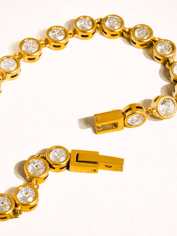 AMITY 18K GOLD NON-TARNISH ROUND RHINESTONE BRACELET