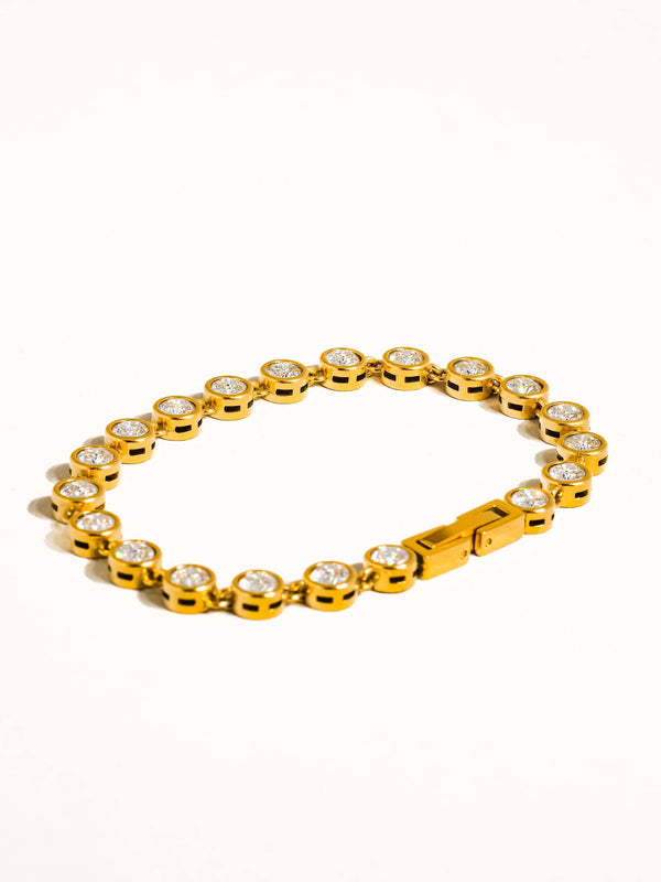 AMITY 18K GOLD NON-TARNISH ROUND RHINESTONE BRACELET