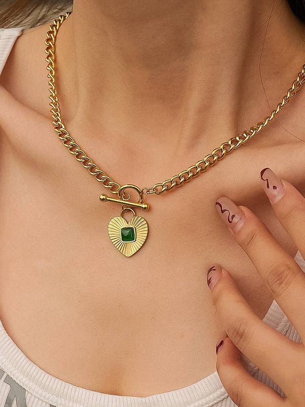 APRÈS 18K GOLD NON-TARNISH GREEN HEART CHAIN NECKLACE