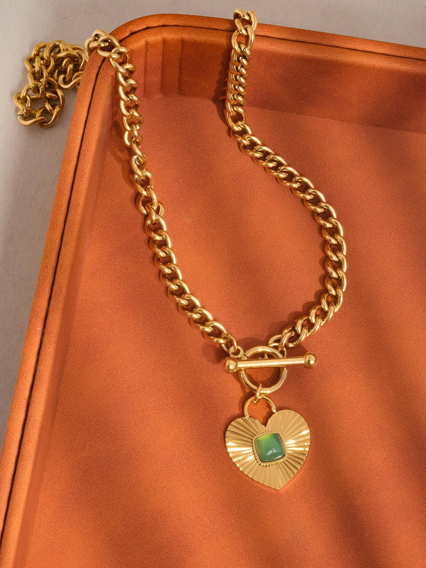 APRÈS 18K GOLD NON-TARNISH GREEN HEART CHAIN NECKLACE