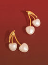 CHÉRIE 18K GOLD NON-TARNISH LARGE PEARL CHERRY EARRINGS