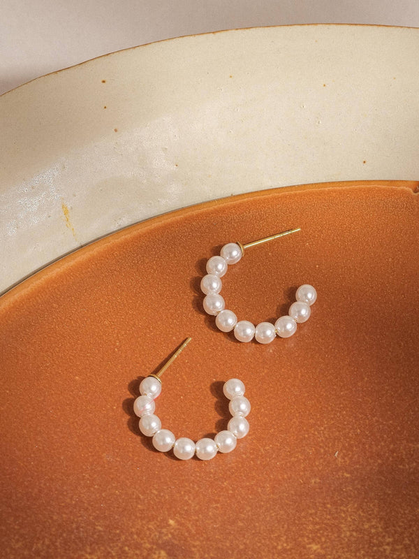 CHAPIN 18K GOLD NON-TARNISH PEARL HOOP EARRING