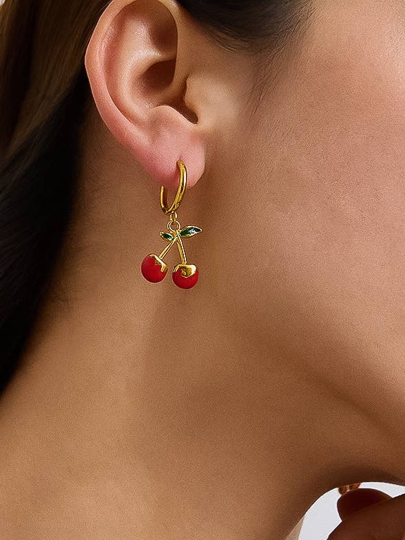 CÔTE 18K GOLD NON-TARNISH VINTAGE CHERRY EARRING