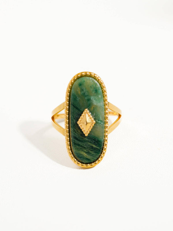 DAKOTA NON TARNISH ADJUSTABLE RING W/ NATURAL STONE