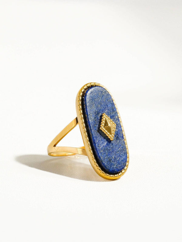 DAKOTA NON TARNISH ADJUSTABLE RING W/ NATURAL STONE