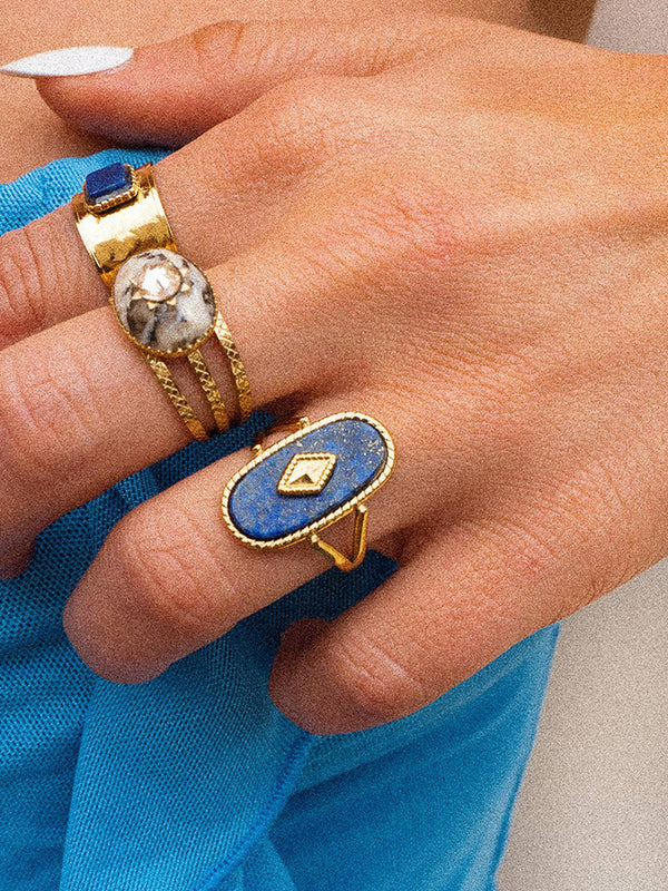 DAKOTA NON TARNISH ADJUSTABLE RING W/ NATURAL STONE