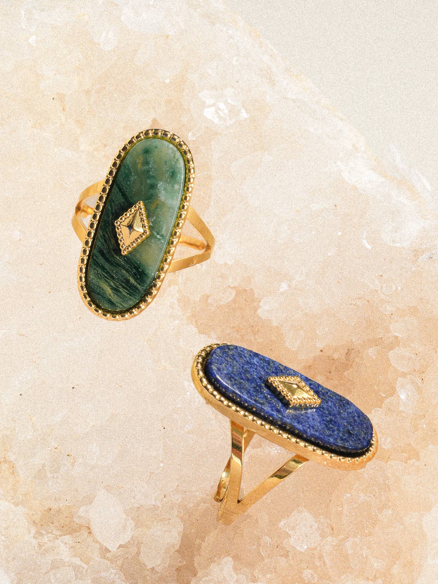 DAKOTA NON TARNISH ADJUSTABLE RING W/ NATURAL STONE