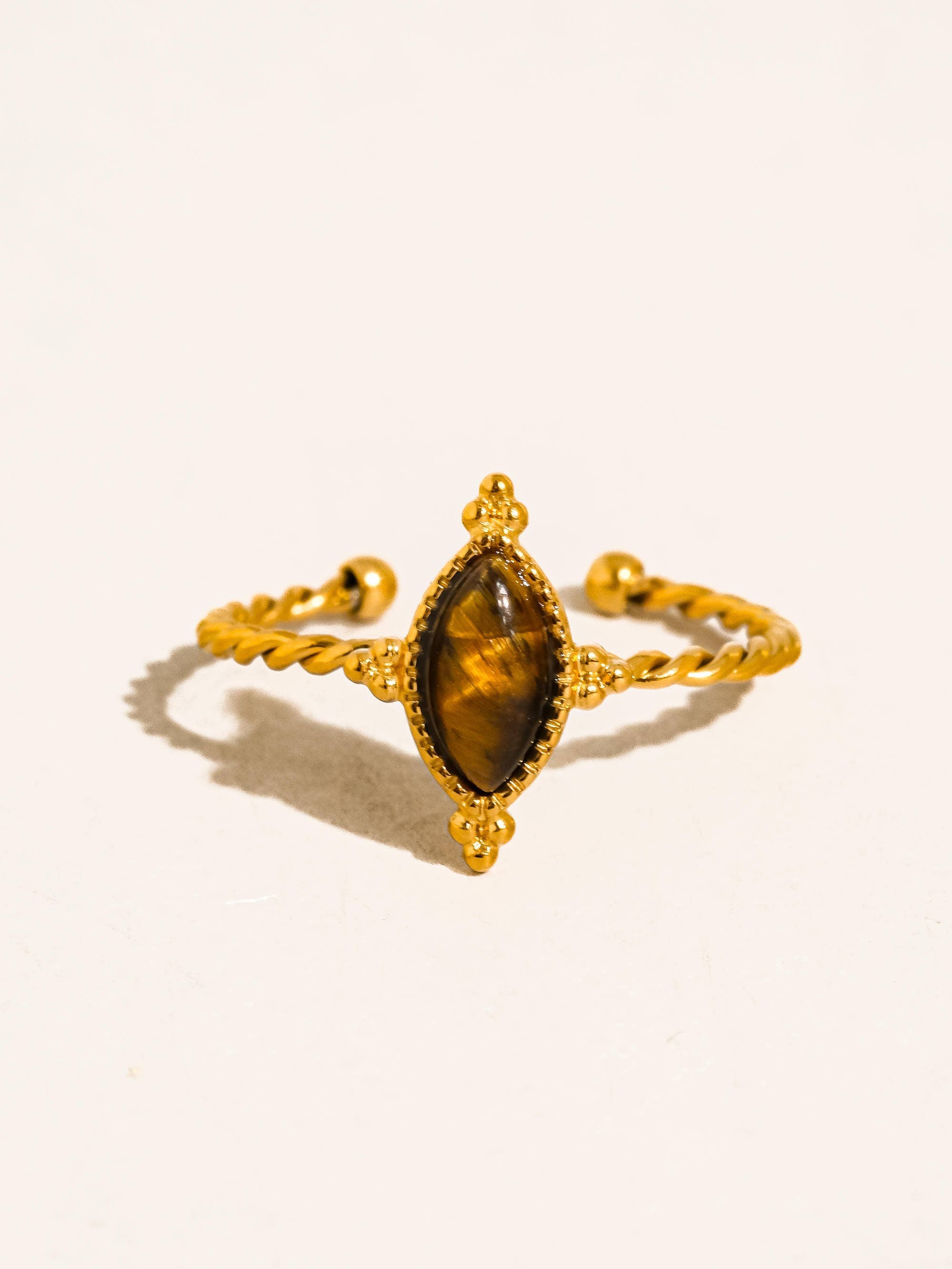 DORISSE 18K GOLD NON-TARNISH BROWN GEMSTONE ADJUSTABLE RING: BROWN