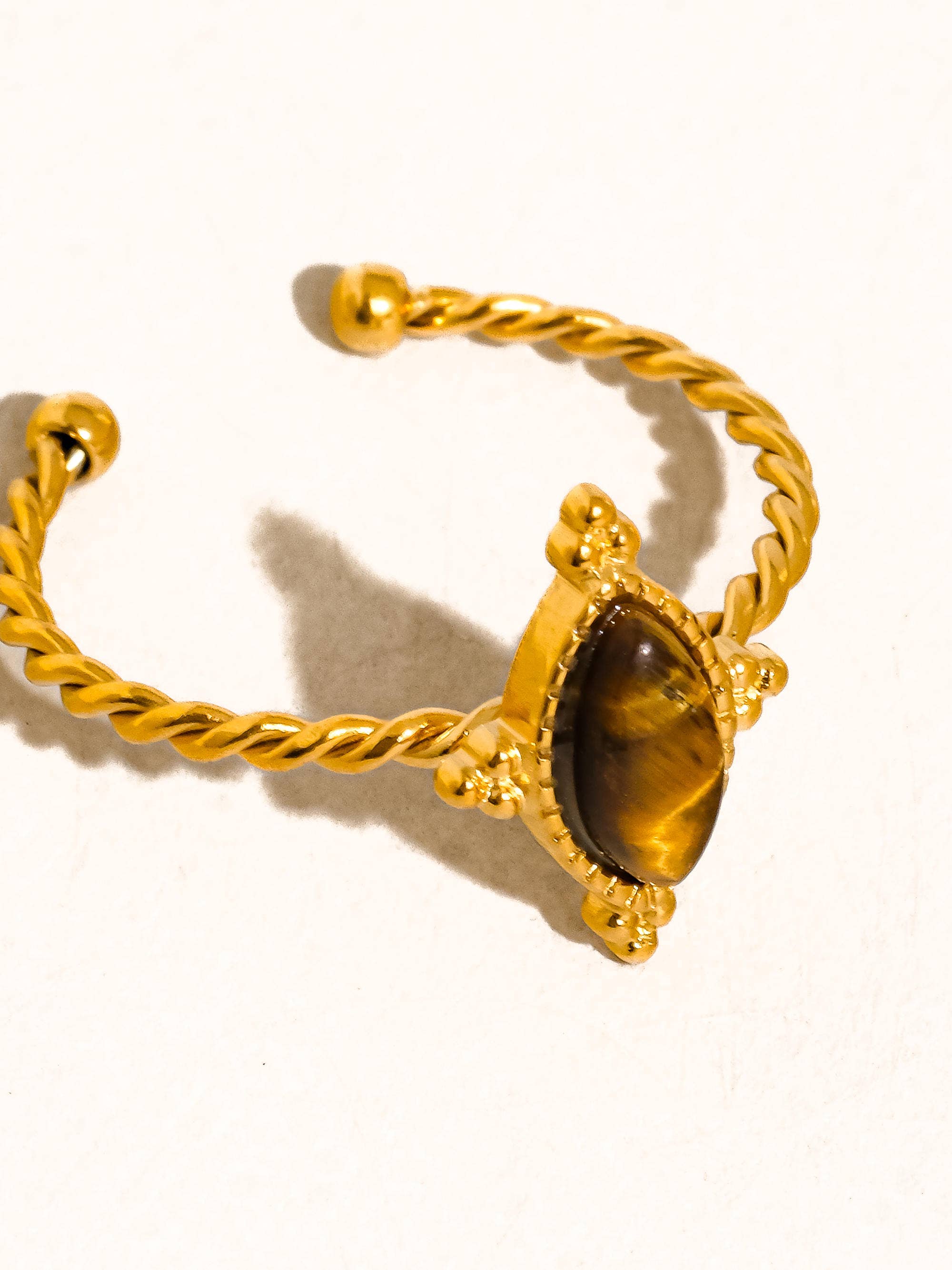 DORISSE 18K GOLD NON-TARNISH BROWN GEMSTONE ADJUSTABLE RING: BROWN