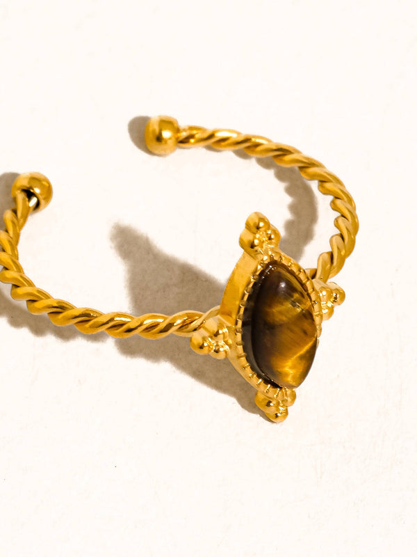 DORISSE 18K GOLD NON-TARNISH BROWN GEMSTONE ADJUSTABLE RING: BROWN