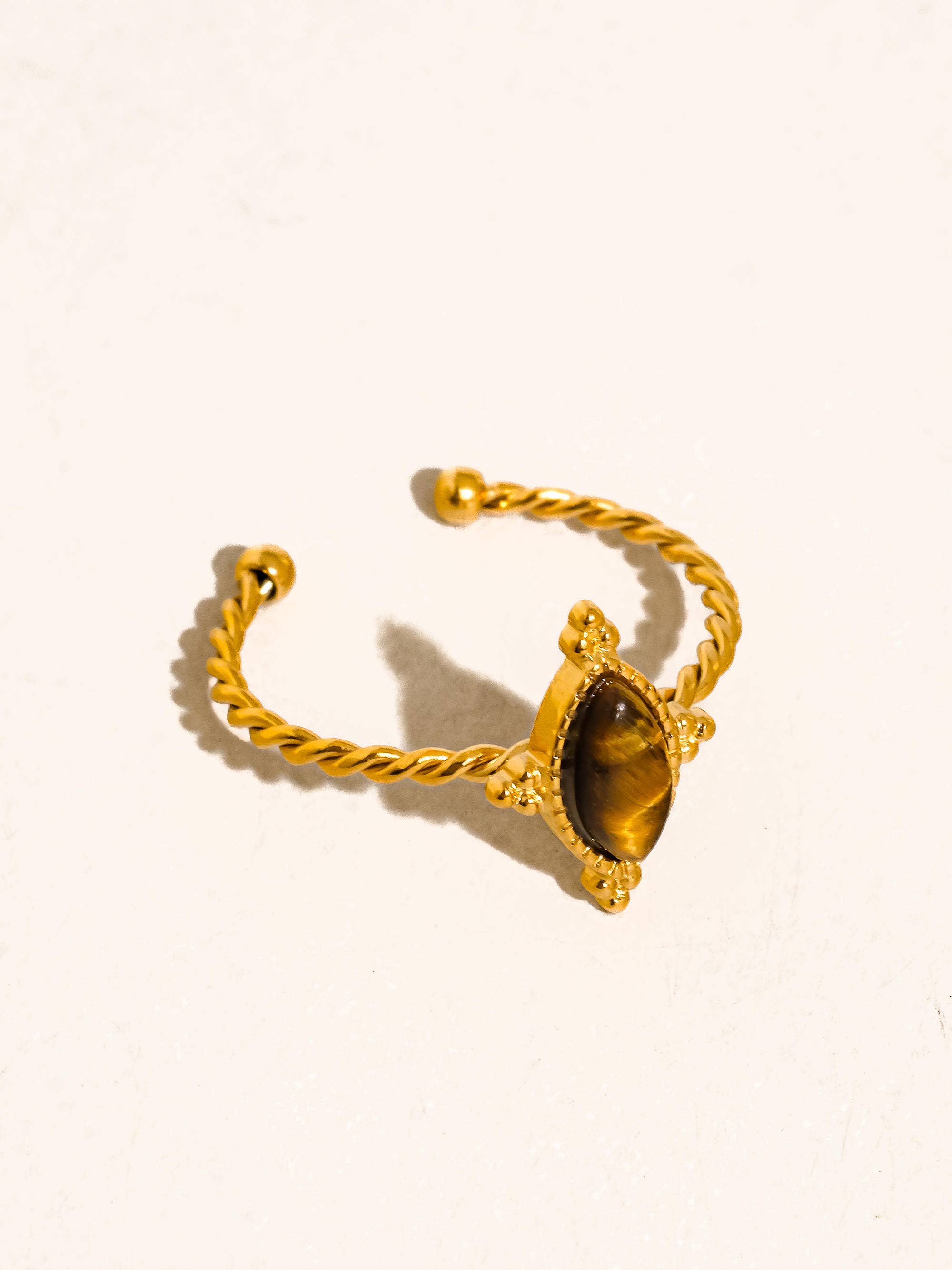 DORISSE 18K GOLD NON-TARNISH BROWN GEMSTONE ADJUSTABLE RING: BROWN