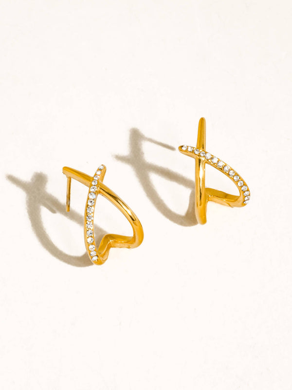 ECHO 18K GOLD NON-TARNISH CZ CROSSOVER EARRINGS