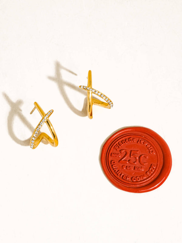 ECHO 18K GOLD NON-TARNISH CZ CROSSOVER EARRINGS