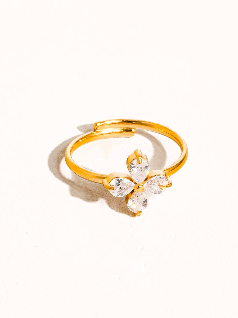 ETHEL 18K GOLD NON-TARNISH CZ CLOVER RING