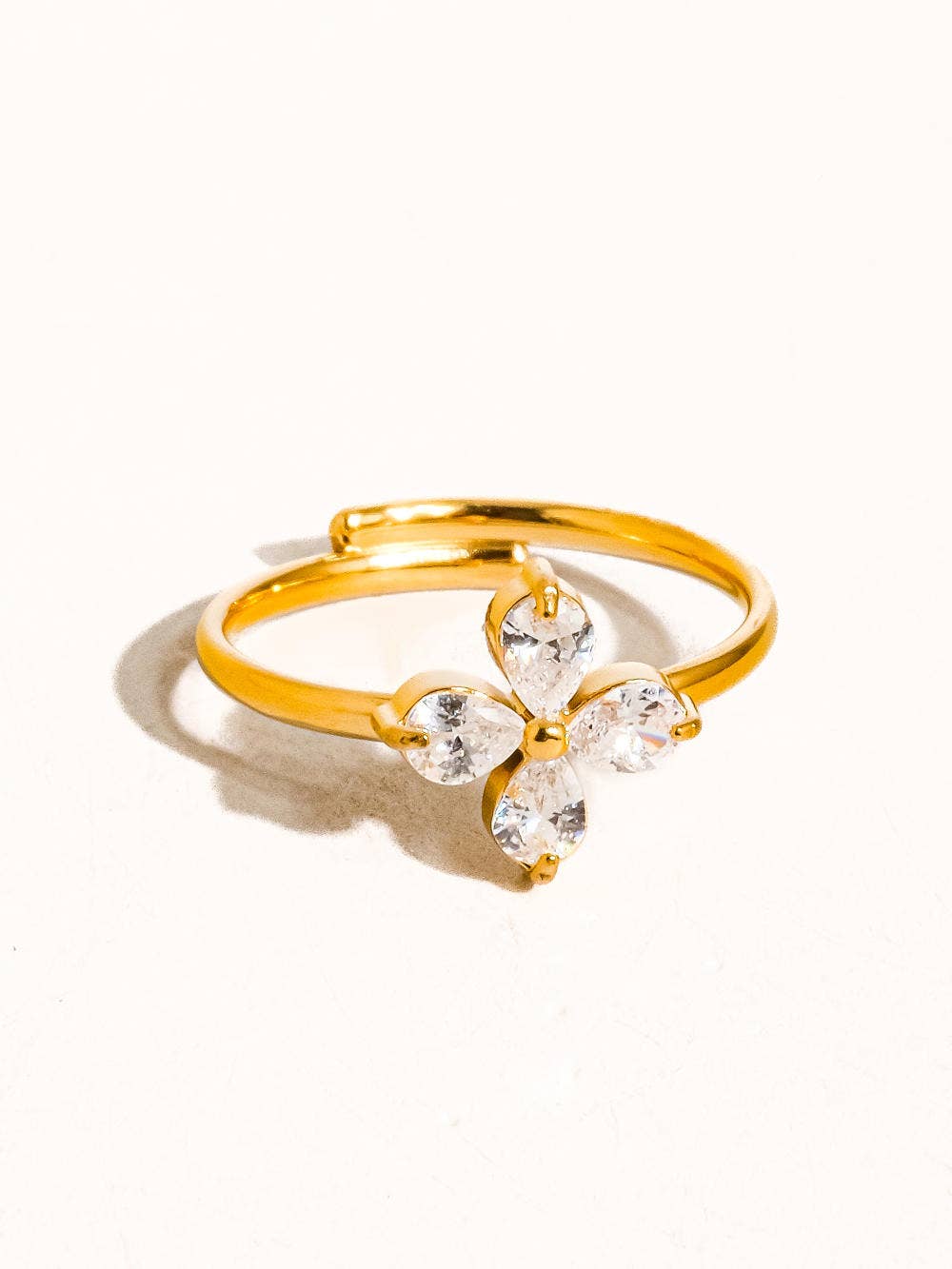 ETHEL 18K GOLD NON-TARNISH CZ CLOVER RING