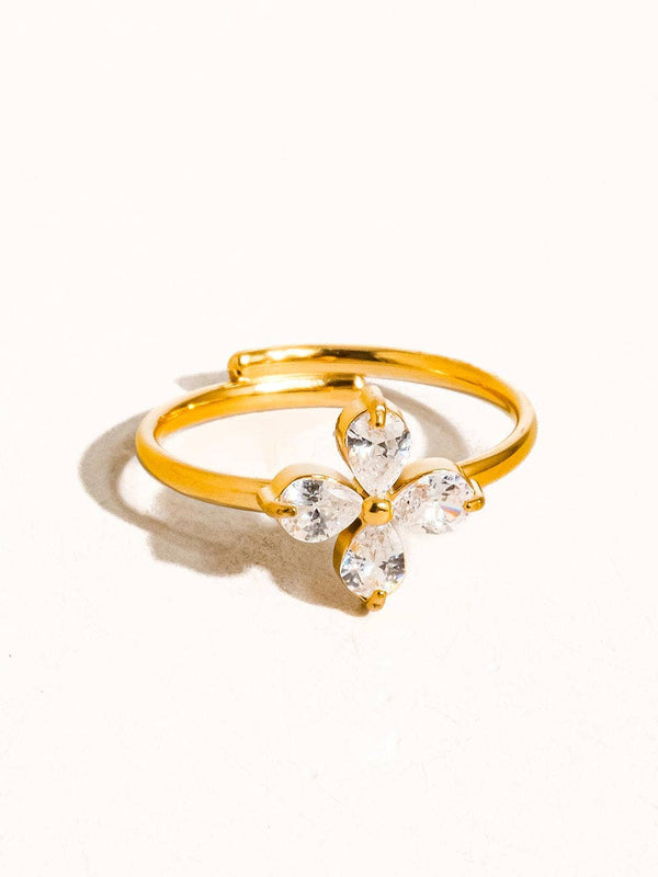 ETHEL 18K GOLD NON-TARNISH CZ CLOVER RING