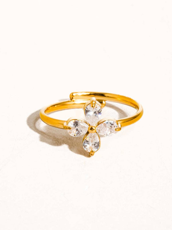 ETHEL 18K GOLD NON-TARNISH CZ CLOVER RING