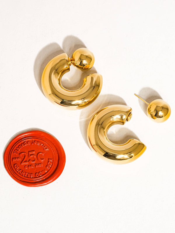 FERNANDA 16K GOLD NON-TARNISH BALL C HOOP EARRING