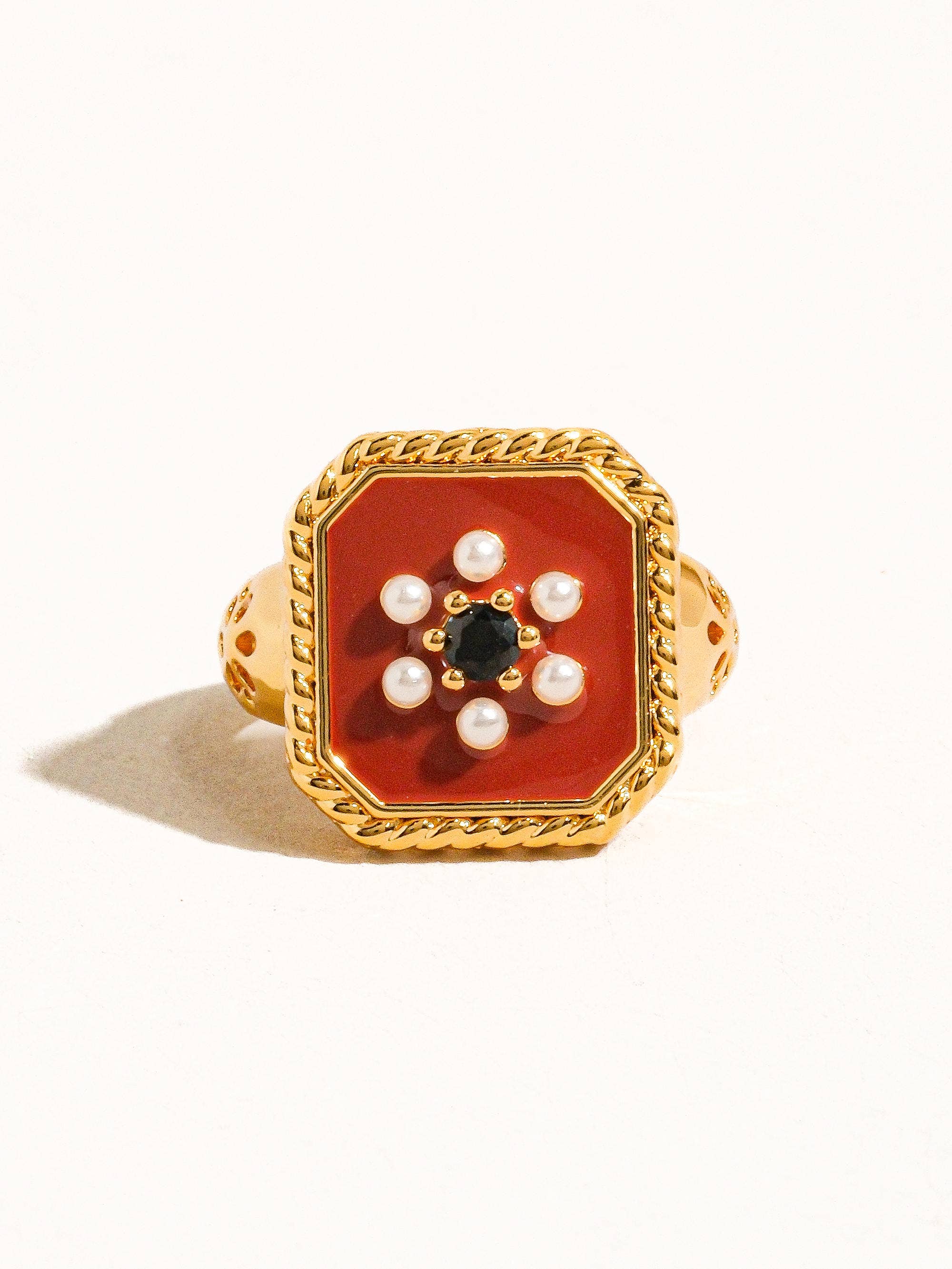 ROUGE 18K GOLD RED ENAMEL VINTAGE ADJUSTABLE RING