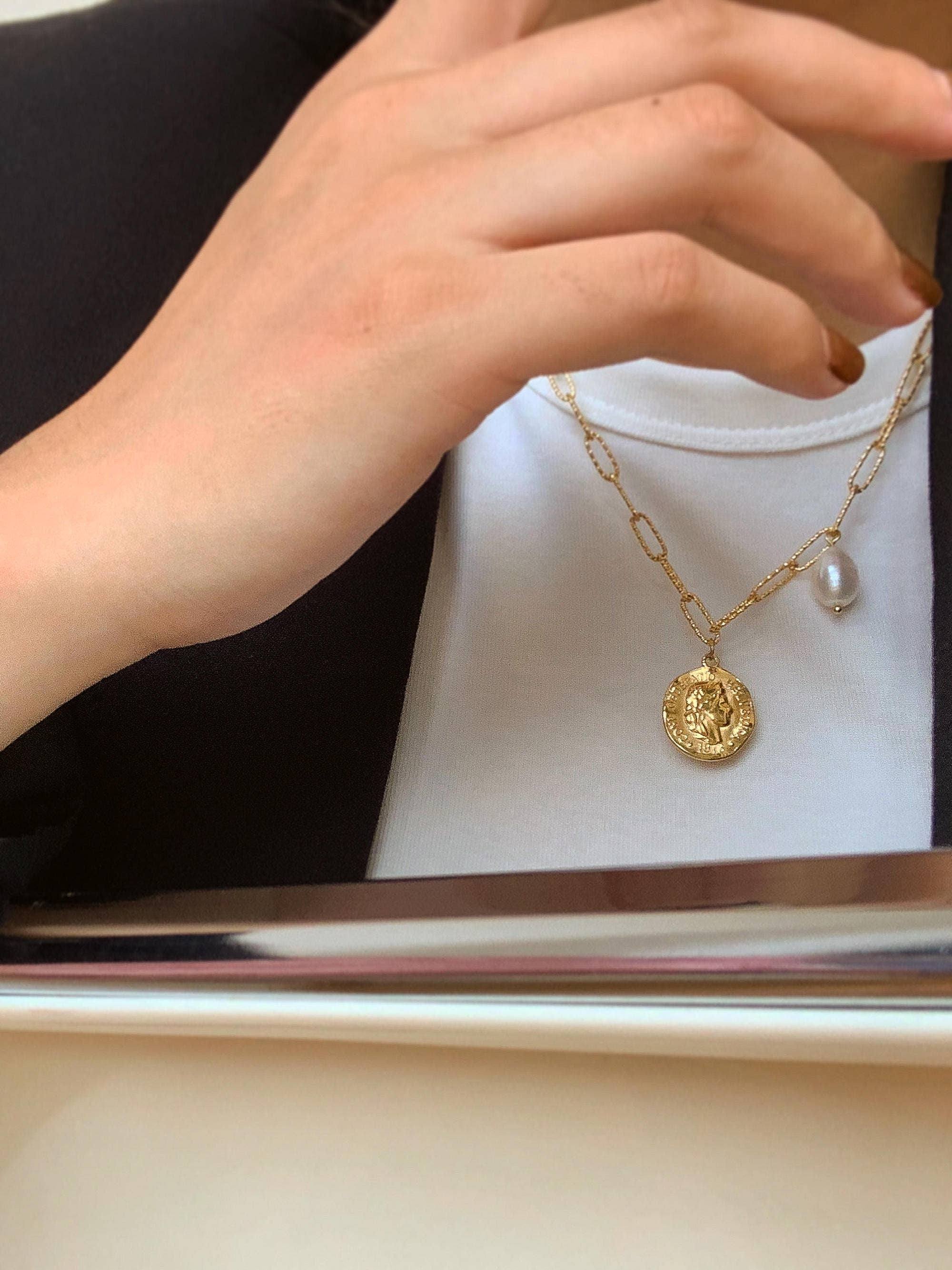 ISALINE GOLD 18K GOLD NON-TARNISH COIN CHAIN NECKLACE