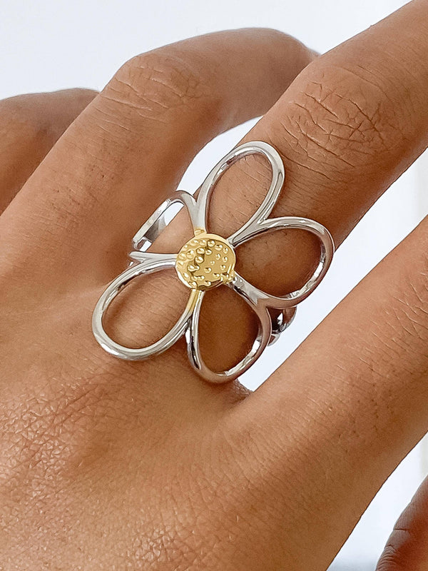 ISOLDE SILVER MULTI 18K NON-TARNISH LARGE FLORAL RING