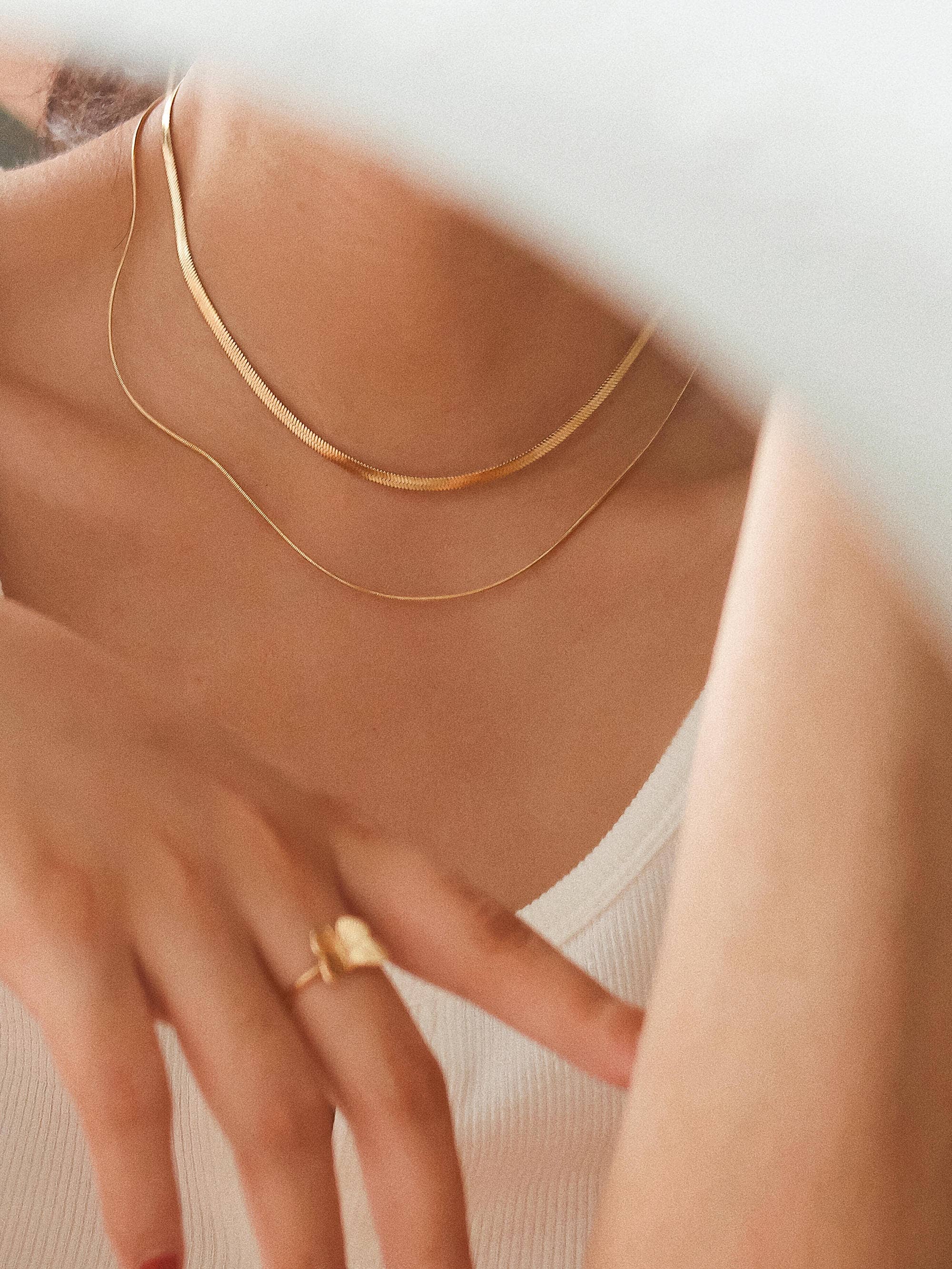 JEAN 18K GOLD NON-TARNISH FLAT SNAKE NECKLACE