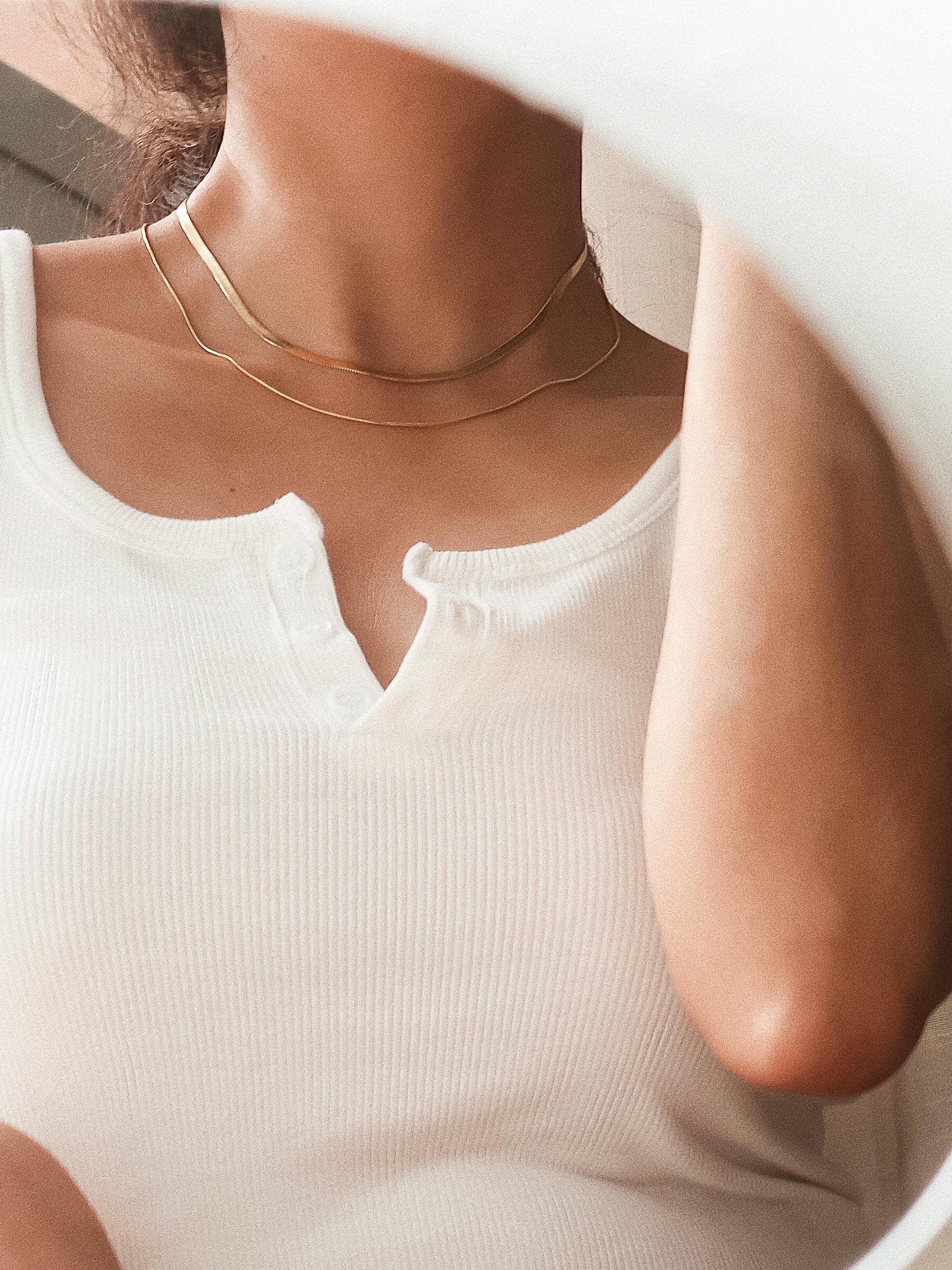 JEAN 18K GOLD NON-TARNISH FLAT SNAKE NECKLACE