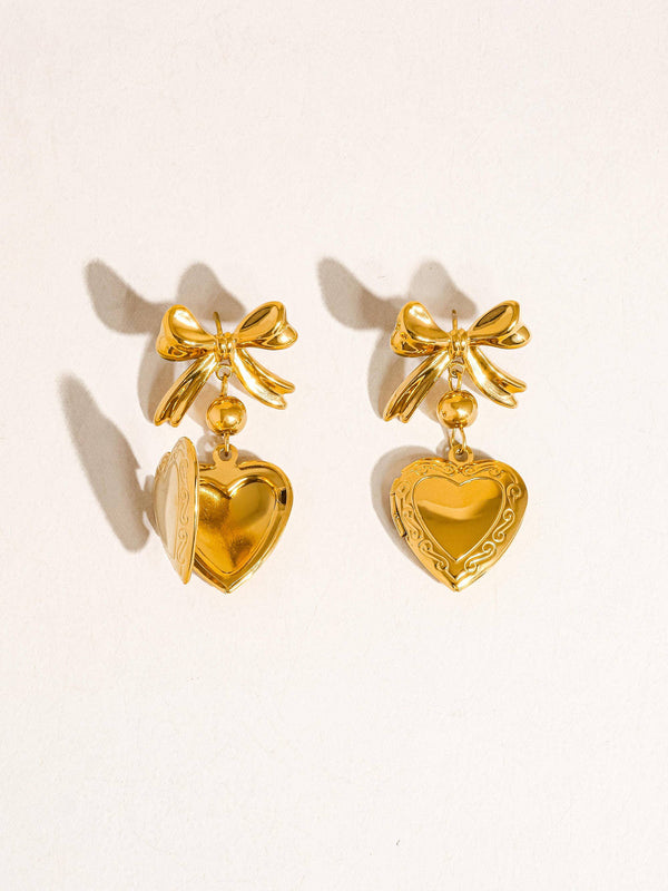 KERYN 18K NON-TARNISH HEART & BOW LOCKET EARRING