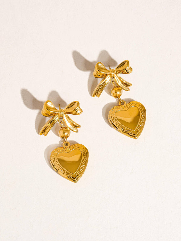 KERYN 18K NON-TARNISH HEART & BOW LOCKET EARRING