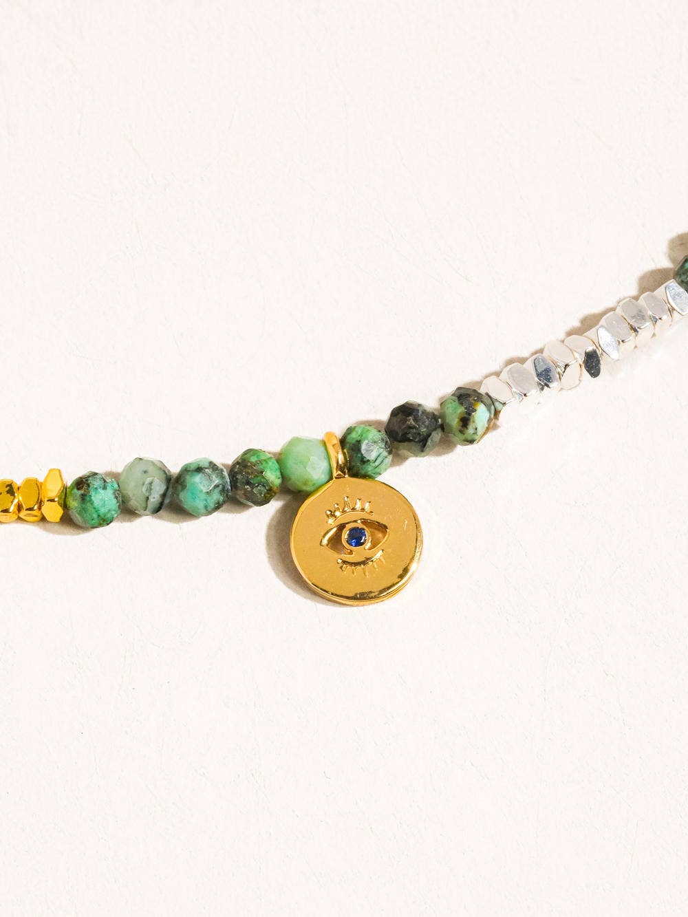 LAHINA GREEN BOHO HANDMADE STONE EYE NECKLACE