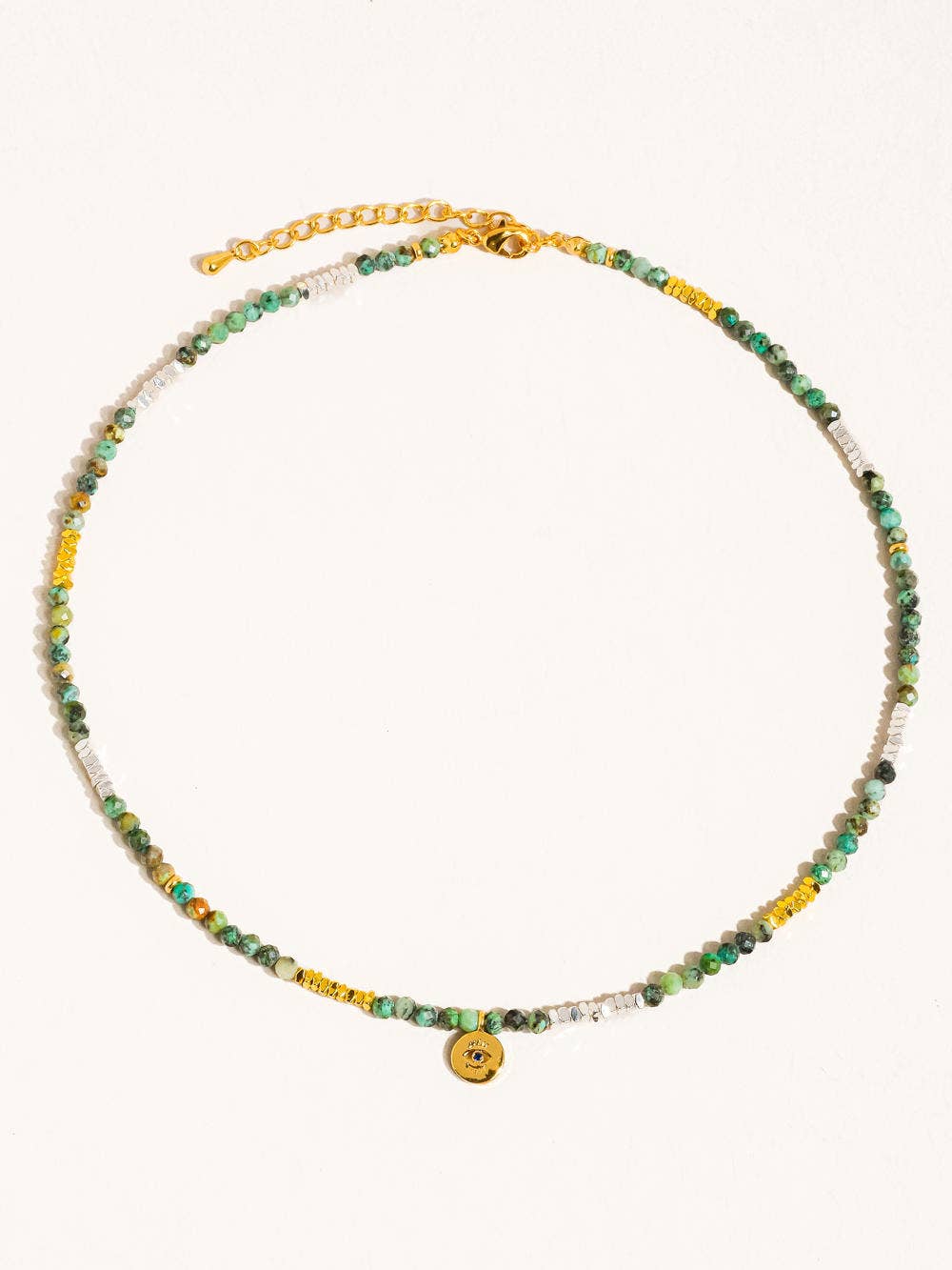 LAHINA GREEN BOHO HANDMADE STONE EYE NECKLACE