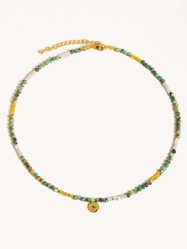 LAHINA GREEN BOHO HANDMADE STONE EYE NECKLACE