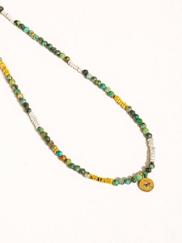 LAHINA GREEN BOHO HANDMADE STONE EYE NECKLACE