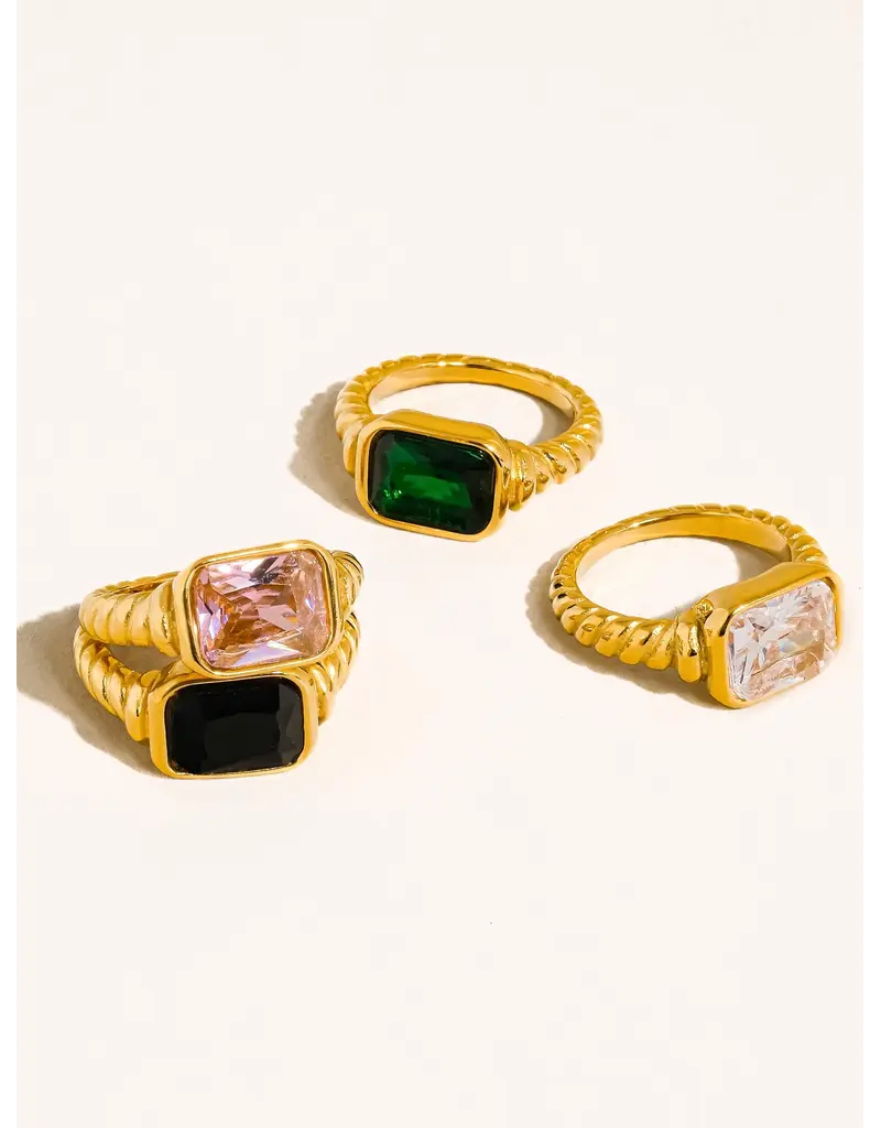 LAVERNE 18K GOLD NON-TARNISH CZ COCKTAIL RING: PINK