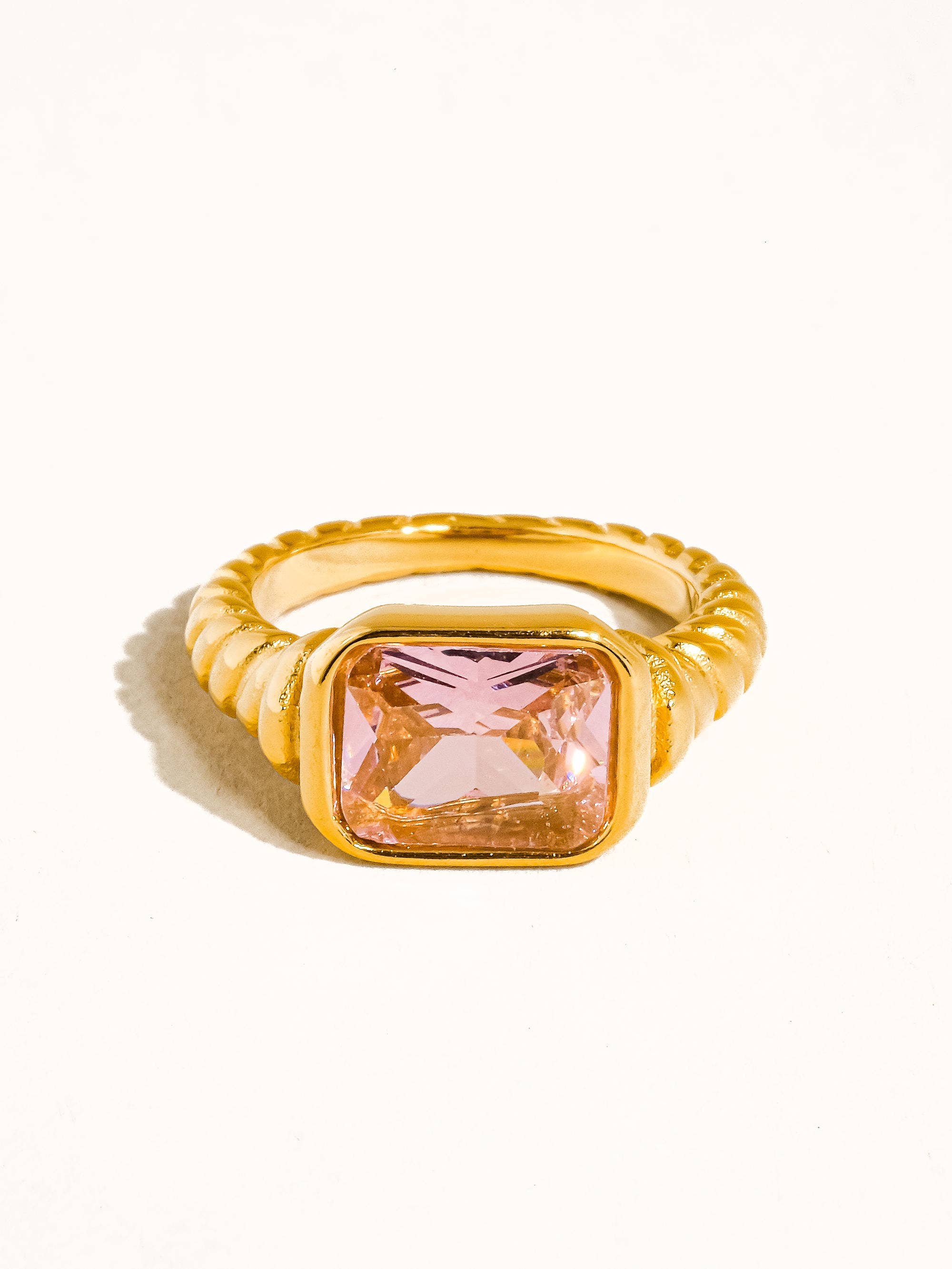LAVERNE 18K GOLD NON-TARNISH CZ COCKTAIL RING: PINK