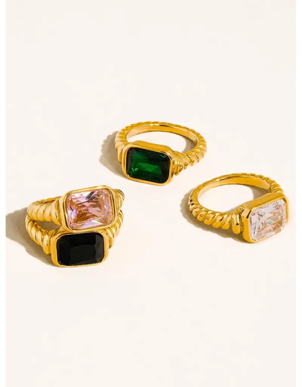 LAVERNE 18K GOLD NON-TARNISH CZ COCKTAIL RING: PINK