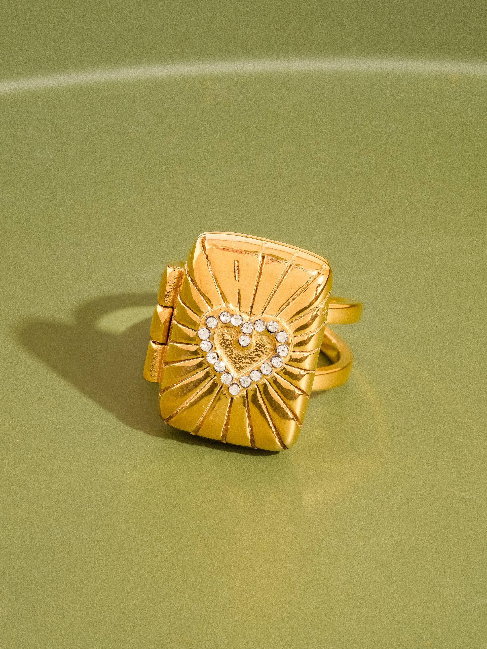 LOCKEE 18K GOLD NON-TARNISH CZ HEART LOCKET RING