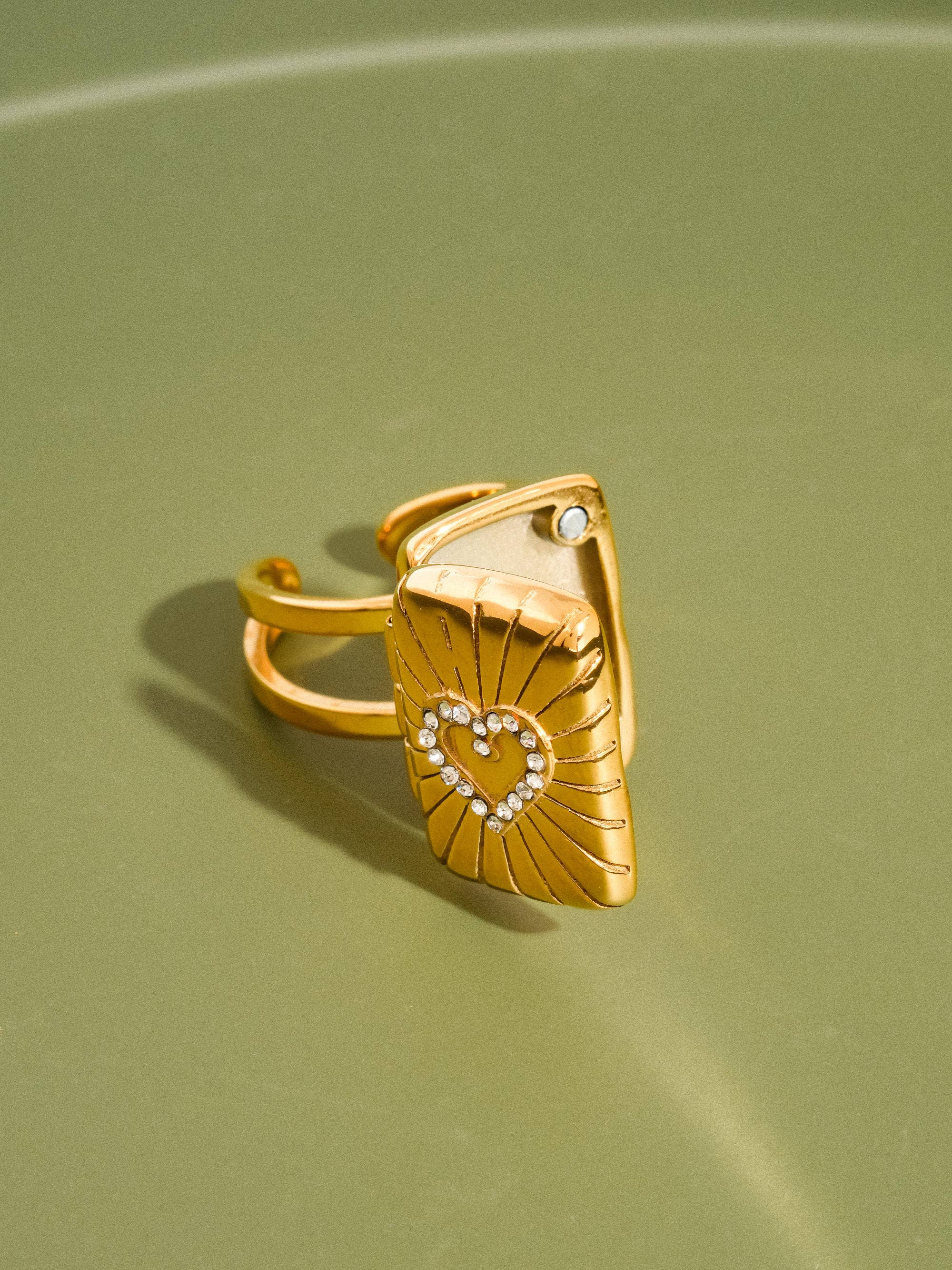 LOCKEE 18K GOLD NON-TARNISH CZ HEART LOCKET RING