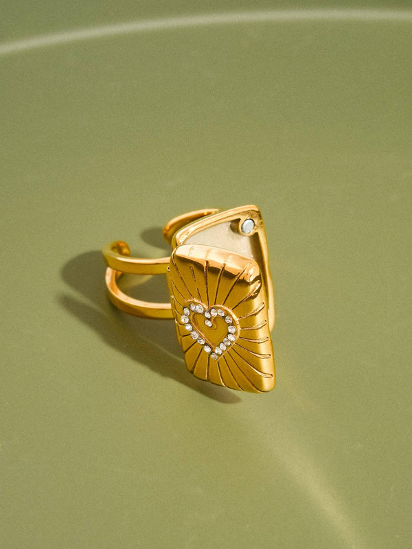 LOCKEE 18K GOLD NON-TARNISH CZ HEART LOCKET RING