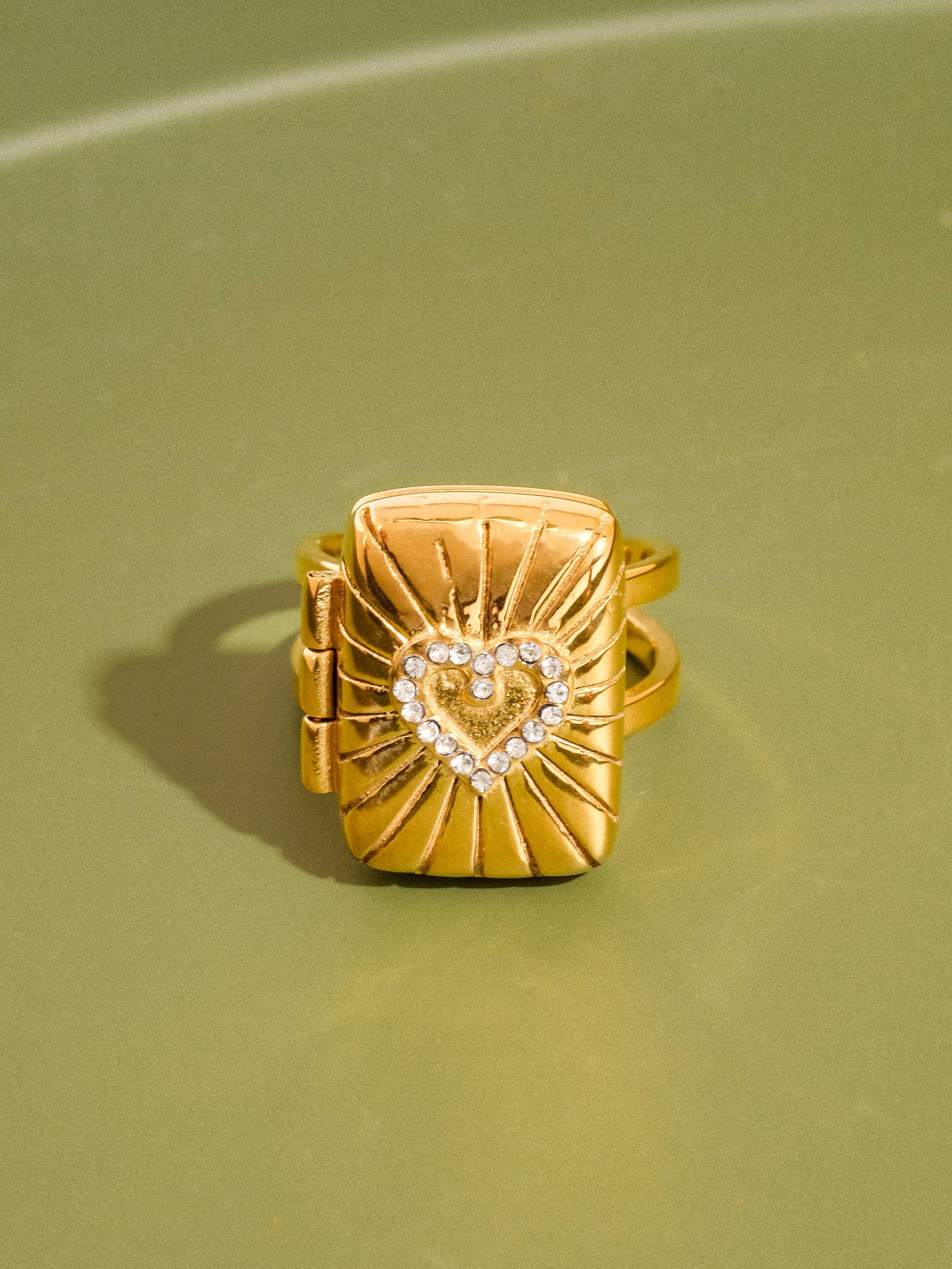 LOCKEE 18K GOLD NON-TARNISH CZ HEART LOCKET RING