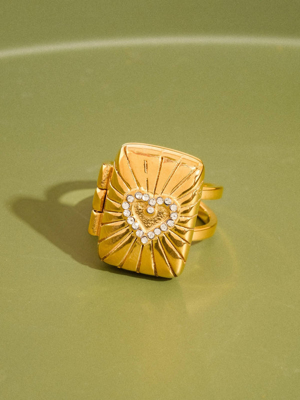 LOCKEE 18K GOLD NON-TARNISH CZ HEART LOCKET RING